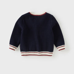 Dave&Bella Boys Autumn Navy Blue College Style Sweater Cardigan Knit Jacket