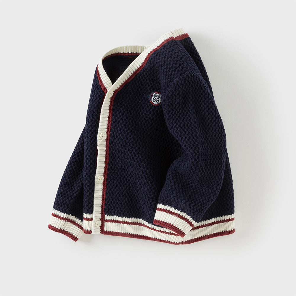Dave&Bella Toddler Boys Navy Blue College Style Cardigans