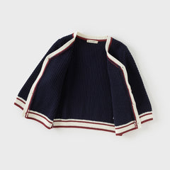 Dave&Bella Boys Autumn Navy Blue College Style Sweater Cardigan Knit Jacket