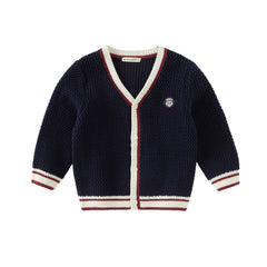 Dave&Bella Boys Autumn Navy Blue College Style Sweater Cardigan Knit Jacket