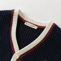 Dave&Bella Boys Autumn Navy Blue College Style Sweater Cardigan Knit Jacket