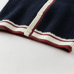 Dave&Bella Boys Autumn Navy Blue College Style Sweater Cardigan Knit Jacket