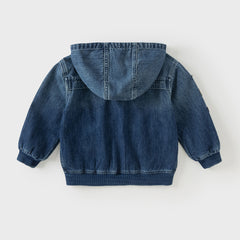 Dave&Bella Boys Autumn Denim Blue Cool Long Sleeve Hooded Jacket Coat