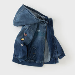 Dave&Bella Boys Autumn Denim Blue Cool Long Sleeve Hooded Jacket Coat
