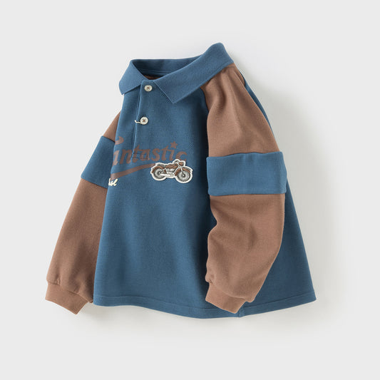 Dave&Bella Toddler Boys Autumn Leisure Blue Polo T-shirts Tops