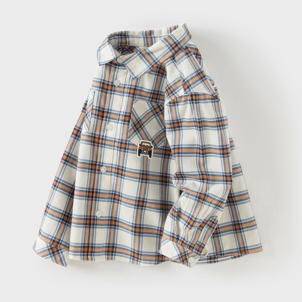 Dave&Bella Toddler Boys Cotton Casual Blue Plaid Shirt Top