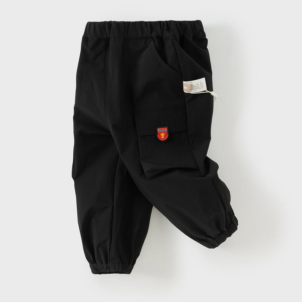 Dave&Bella Boys Toddler Black Casual Drawstring Joggers Pants