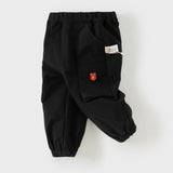 Dave&Bella Boys Toddler Black Casual Drawstring Joggers Pants