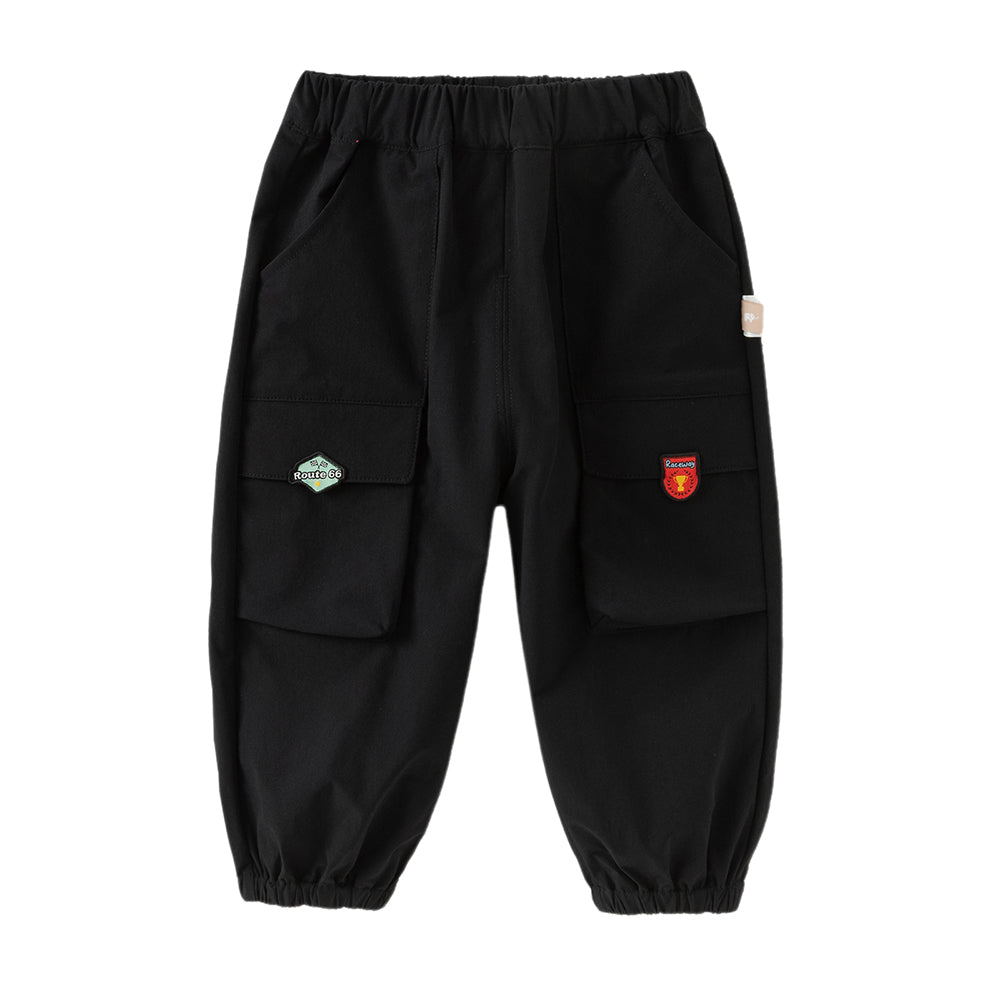 Dave&Bella Boys Toddler Black Casual Drawstring Joggers Pants