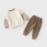 Dave&Bella Toddler Boys Cotton Brown Print T-shirt Top Pant Outfit Sets