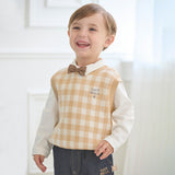 Dave&Bella Toddler Boys Apricot Plaid Cotton Tank Tops