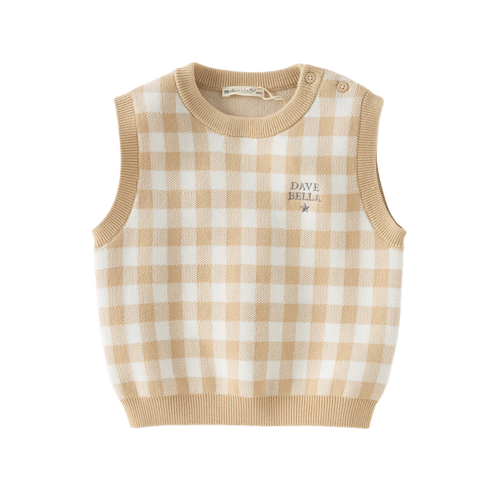 Dave&Bella Toddler Boys Apricot Plaid Cotton Tank Tops