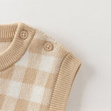 Dave&Bella Toddler Boys Apricot Plaid Cotton Tank Tops