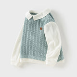 Dave&Bella Toddler Boys Blue Cotton Pullover Shirt-style Sweater Tops