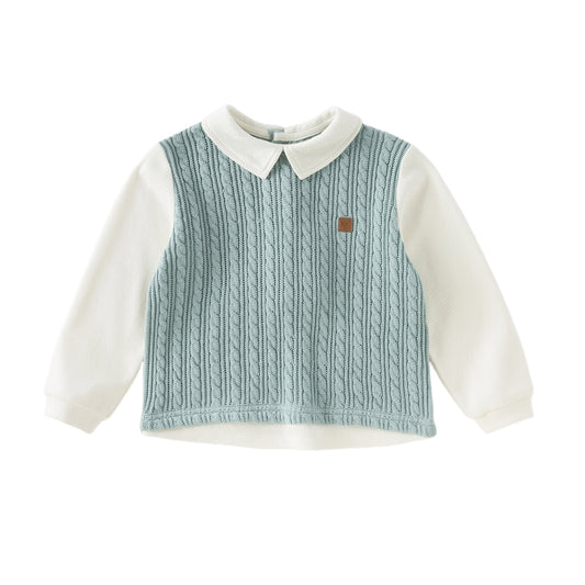 Dave&Bella Toddler Boys Autumn Blue Cotton Pullover Shirt-style Sweaters Tops