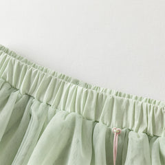 Dave&Bella Girls Autumn Green Begonia Print Top Mesh Half Skirt Two Piece Set