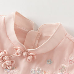 Dave&Bella Girls Autumn Adorable Chinese Style Pink Mesh A-lined Dress