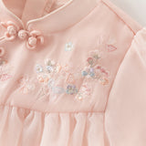 Dave&Bella Girls Adorable Chinese Style Pink Turtle Flower Embroidery Mesh A-lined Dress
