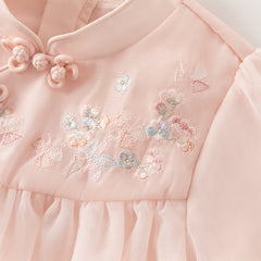 Dave&Bella Girls Autumn Adorable Chinese Style Pink Mesh A-lined Dress