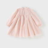 Dave&Bella Girls Adorable Chinese Style Pink Turtle Flower Embroidery Mesh A-lined Dress