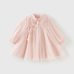 Dave&Bella Girls Autumn Adorable Chinese Style Pink Mesh A-lined Dress