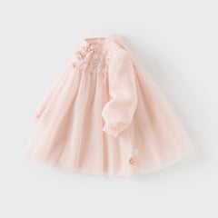 Dave&Bella Girls Autumn Adorable Chinese Style Pink Mesh A-lined Dress