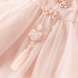 Dave&Bella Girls Adorable Chinese Style Pink Turtle Flower Embroidery Mesh A-lined Dress