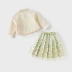Dave&Bella Girls Autumn Yellow Mesh Half-skirt Chinese Style Two-piece Set