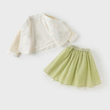 Dave&Bella Toddler Girls Yellow Mesh Half-skirt Chinese Style Two-piece Sets