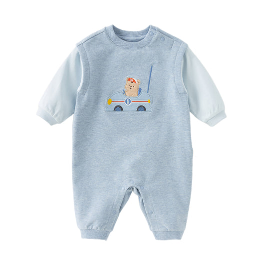 Dave&Bella Baby Boys Autumn Soft Indoor Cotton Blue One-Pieces Rompers