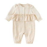 Dave&Bella Baby Girls Beige Floral Indoor Cotton One-Pieces Romper