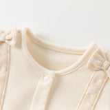 Dave&Bella Baby Girls Beige Floral Indoor Cotton One-Pieces Romper