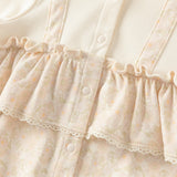 Dave&Bella Baby Girls Beige Floral Indoor Cotton One-Pieces Romper