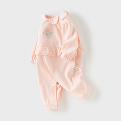 Dave&Bella Baby Girls Autumn Ligt Pink Cotton Comfortable One-Pieces Romper