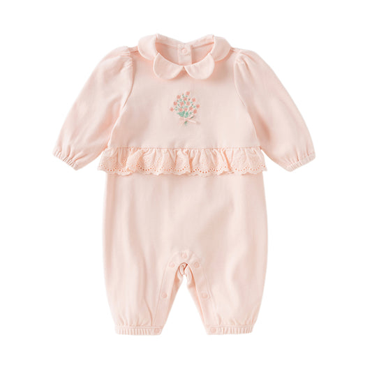 Dave&Bella Baby Girls Autumn Ligt Pink Cotton Comfortable One-Pieces Romper