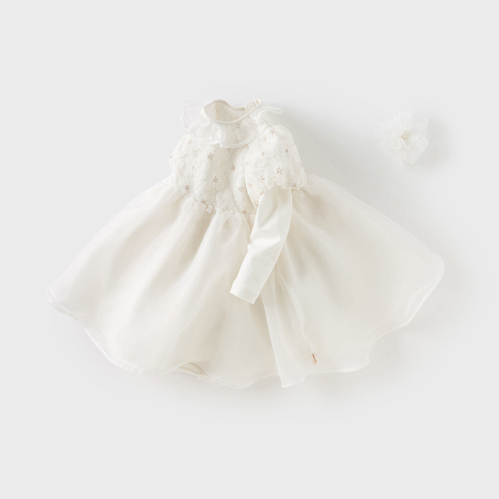 Dave&Bella Toddler Girls Beige Organza Tulle Princess Wide-skirted Dress