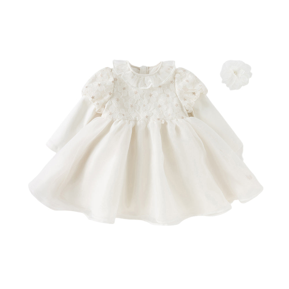 Dave&Bella Toddler Girls Autumn Beige Organza Mesh Princess Wide-skirted Dress