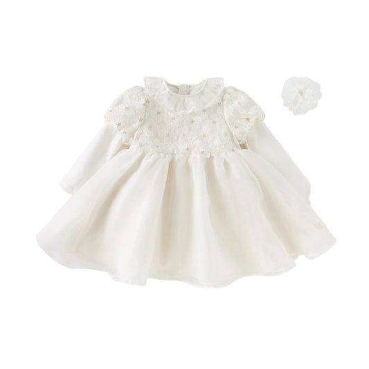 Dave&Bella Toddler Girls Autumn Beige Organza Mesh Princess Wide-skirted Dress
