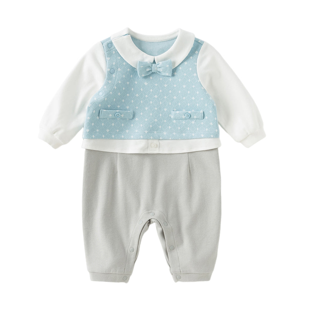 Dave&Bella Newborn Boys Autumn Light Blue Indoor Cozy Baby One-Pieces Romper