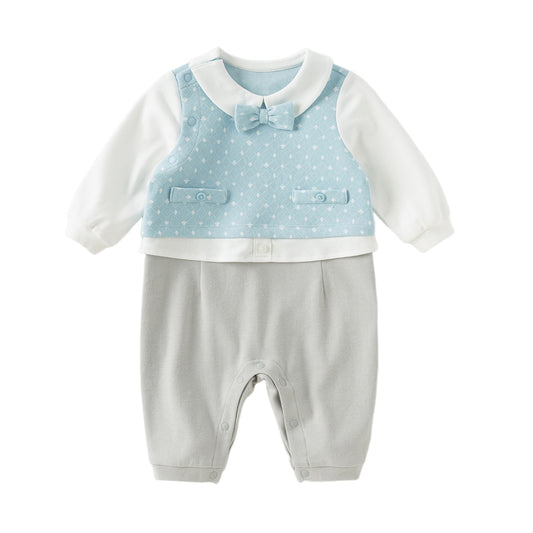Dave&Bella Newborn Boys Autumn Light Blue Indoor Cozy Baby One-Pieces Romper