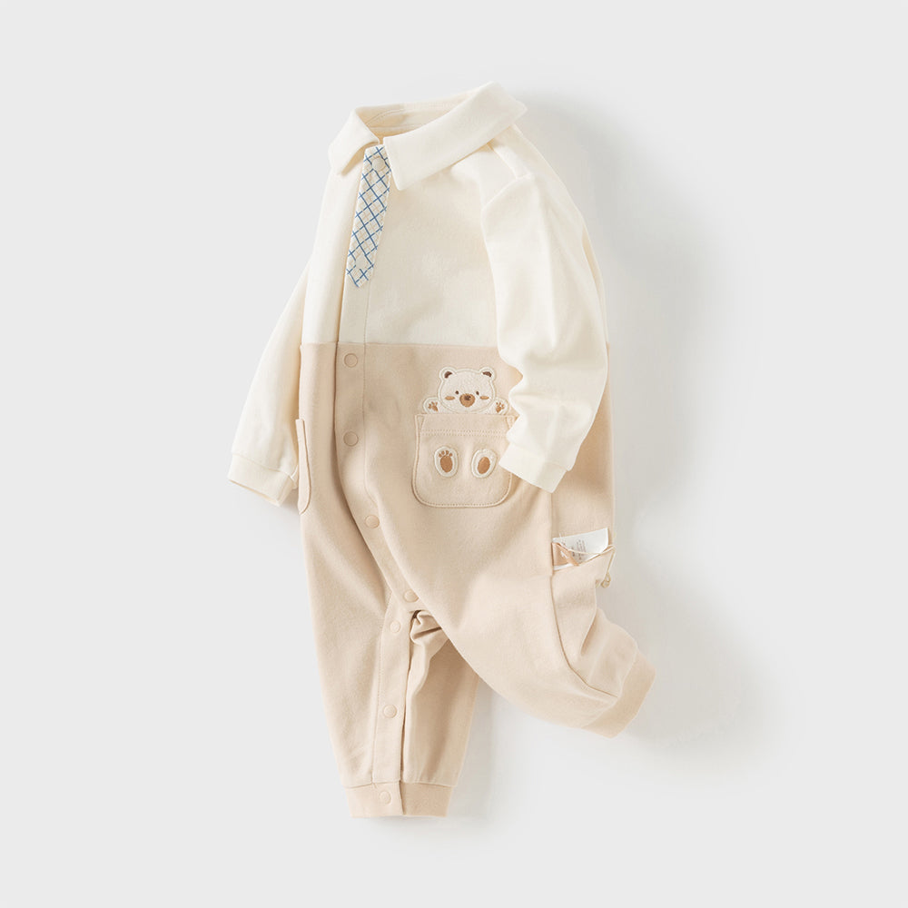 Dave&Bella Baby Boys Cotton Light Khaki Indoor Romper