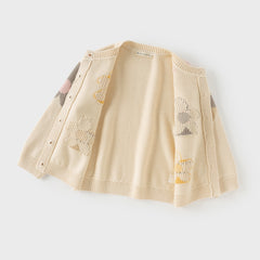 Dave&Bella Kids Girls Autumn Apricot Floral Sweater Cardigans Coats