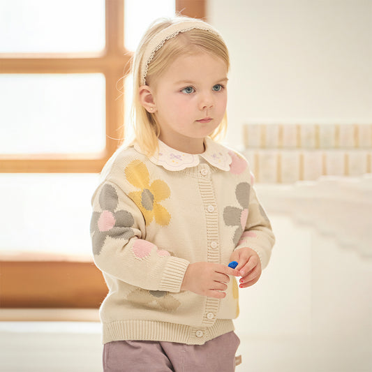Dave&Bella Kids Girls Autumn Apricot Floral Sweater Cardigans Coats
