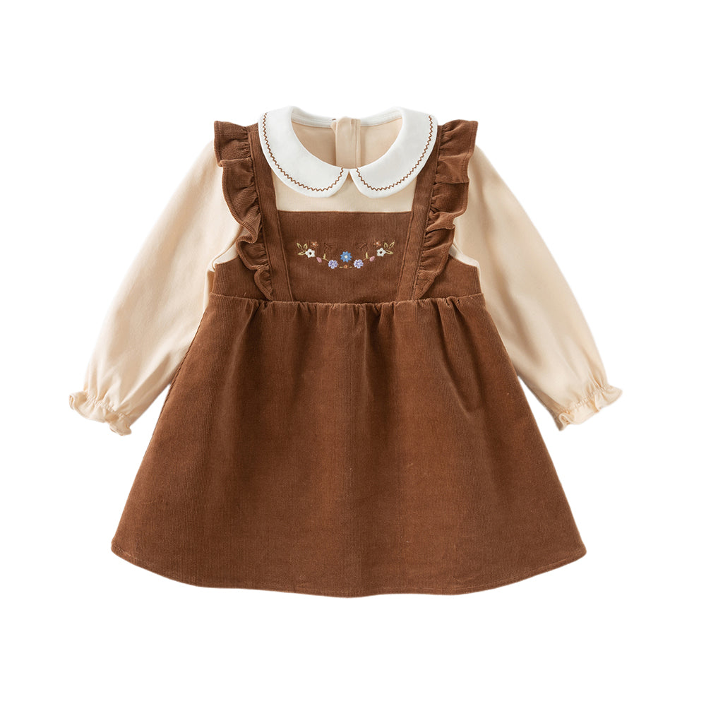 Dave&Bella Toddler Girls Brown Casual Fake two-piece Patchwork Princess Dress