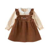 Dave&Bella Toddler Girls Brown Casual Fake two-piece Patchwork Princess Dress