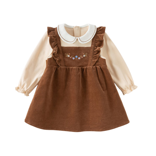Dave&Bella Toddler Girls Autumn Brown Casual Fake two-piece Patchwork Princess Dress