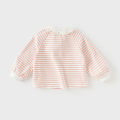 Dave&Bella Toddler Girls Autumn Sweet Pink White Striped Polo T-Shirts Tops