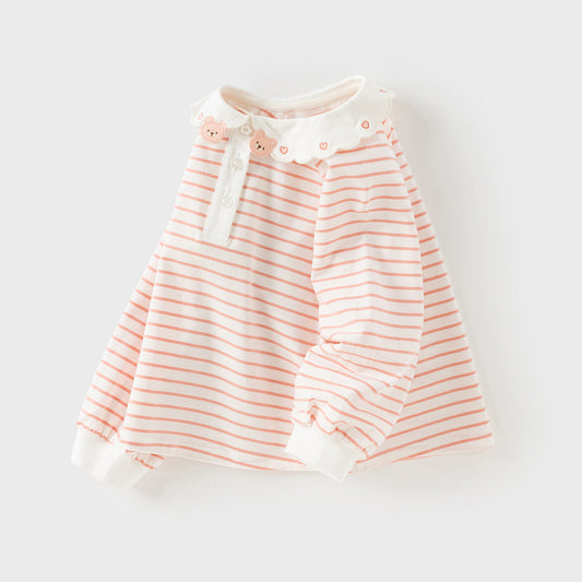 Dave&Bella Toddler Girls Autumn Sweet Pink White Striped Polo T-Shirts Tops