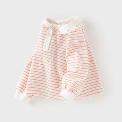 Dave&Bella Toddler Girls Autumn Sweet Pink White Striped Polo T-Shirts Tops