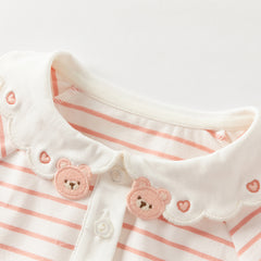 Dave&Bella Toddler Girls Autumn Sweet Pink White Striped Polo T-Shirts Tops